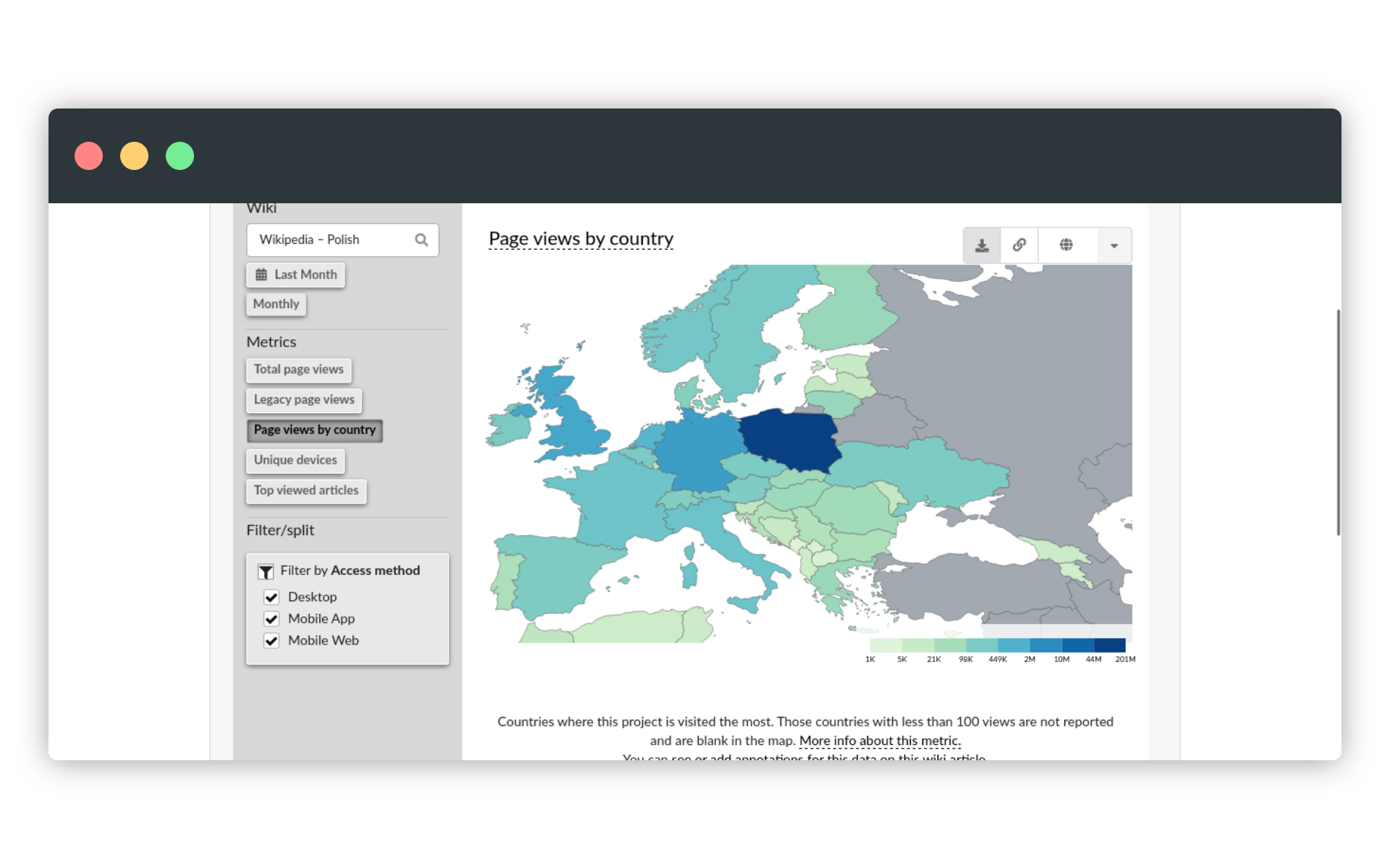 Statystyki odwiedzin Wikipedii zwizualizowane na mapie / Źródło: Stats Wikimedia